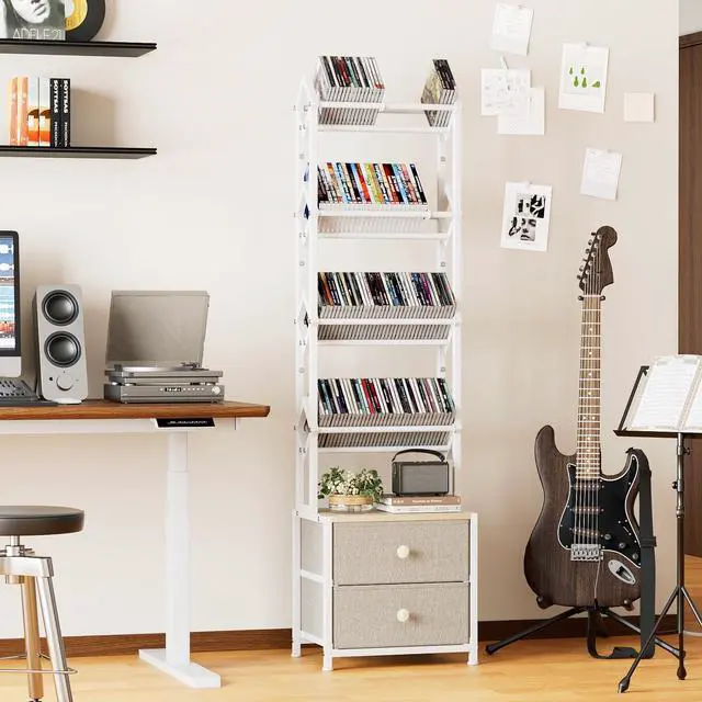 Alt view image 4 of 5 - Epouseter CD Storage Rack with Drawers, 5-Tier Media Organizer DVD Storage Shelf, Large Capacity for CD/DVD, Books & Games, Ideal for Living Room & Home Office, 15.711.858.7Inches