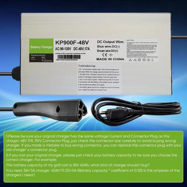 Alt view image 2 of 5 - aunstarwei 17 AMP Golf Cart Charger for 48 Volt EZGO RXV & TXT with 3 Pin Triangular Plug-Lead Acid Battery