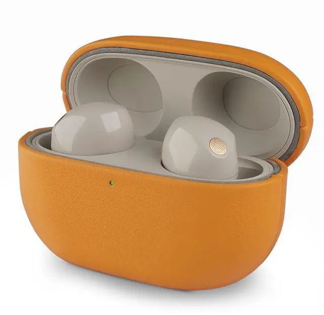 Main image of AeroZylo for Sony WF-1000XM5 Leather Case, Handcrafted Fully-Wrapped Full-Grain/Pebbled Leather for Earbuds Cover 2023 Version, Dual-Layer StructureProtective Hard Shell (Orange, Full-Grain)