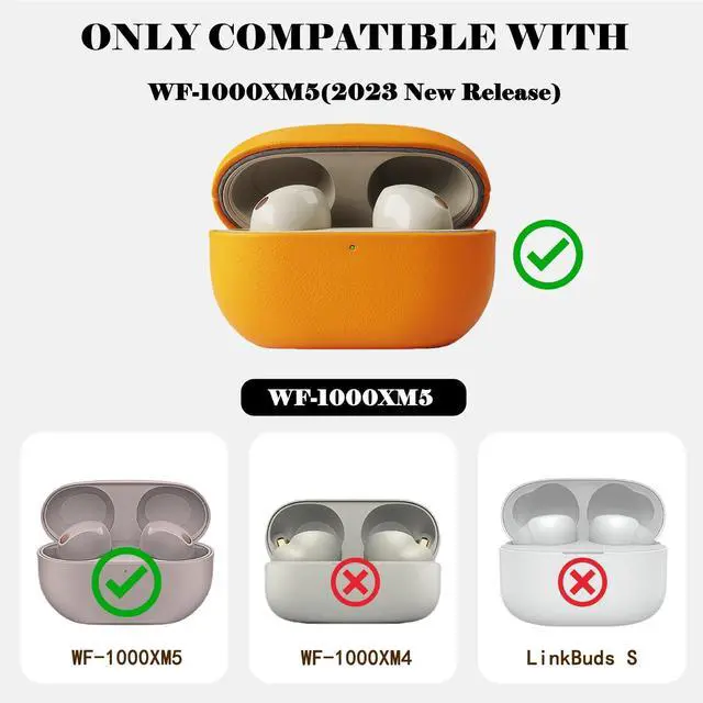 Alt view image 4 of 5 - AeroZylo for Sony WF-1000XM5 Leather Case, Handcrafted Fully-Wrapped Full-Grain/Pebbled Leather for Earbuds Cover 2023 Version, Dual-Layer StructureProtective Hard Shell (Orange, Full-Grain)