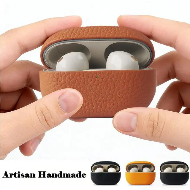 Alt view image 5 of 5 - AeroZylo for Sony WF-1000XM5 Leather Case, Handcrafted Fully-Wrapped Full-Grain/Pebbled Leather for Earbuds Cover 2023 Version, Dual-Layer StructureProtective Hard Shell (Orange, Full-Grain)