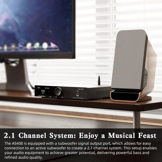 Alt view image 5 of 5 - SMSL AS400 Power Amplifier DAC Headphone Amp 165W x2 2.1 Channel MA5332MS MM Phono Amp Bluetooth 5.1 CS43131 MQA CD DAC Preamp 4.4mm/6.35mm RCA/BT/USB/Opt/Coax/Phono/12S Input 768K/32Bit XMOS XU316
