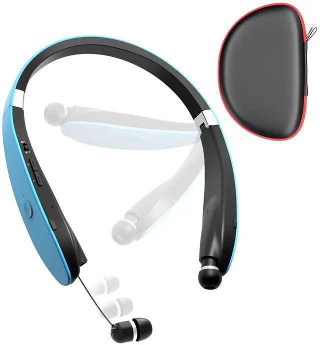 Main image of Dpvisn Bluetooth Neckband Headphones, Foldable Wireless Lightweight Neck Headset with Retractable Earbuds, Noise Cancelling Sweatproof Stereo Earphones with Mic & Carrying Case