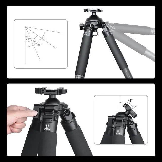 Alt view image 2 of 5 - VICELK MP404 Carbon Fiber Tripod for Hunting with Arca Swiss Lever Clamp Mount and 64mm/5.5" Ball Head,40mm Tube Heavy Duty Tripods for Photography, Hunting and Outdoor, Max Load 88lb/40kg