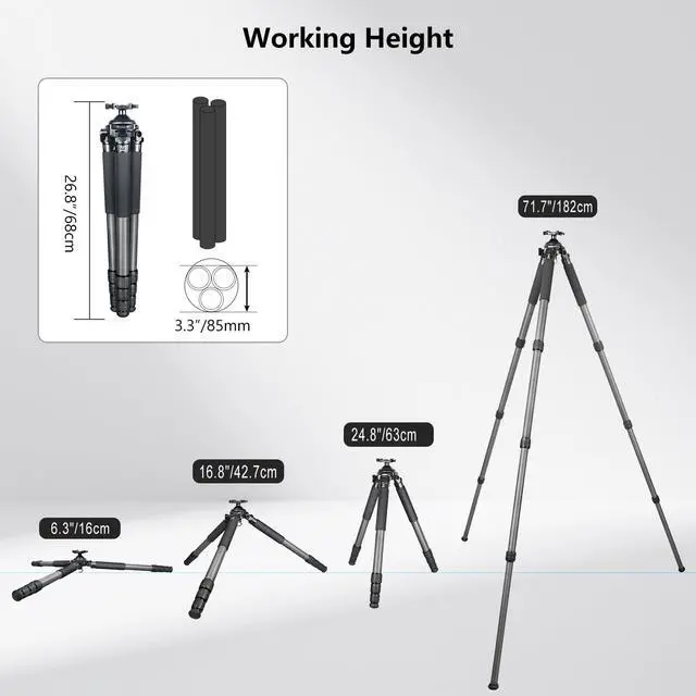 Alt view image 3 of 5 - VICELK MP404 Carbon Fiber Tripod for Hunting with Arca Swiss Lever Clamp Mount and 64mm/5.5" Ball Head,40mm Tube Heavy Duty Tripods for Photography, Hunting and Outdoor, Max Load 88lb/40kg