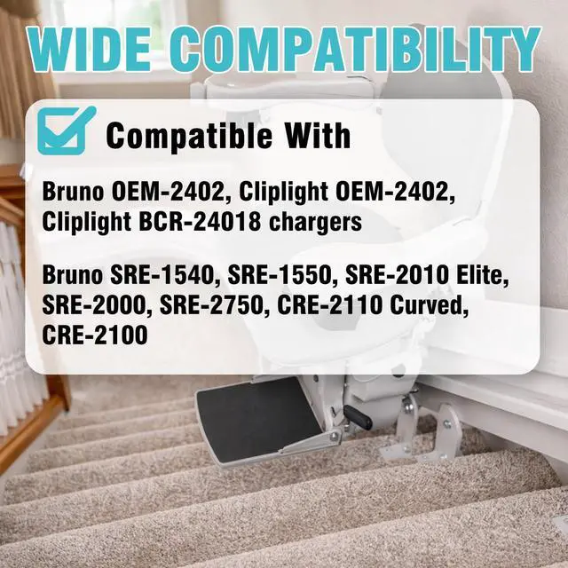 Alt view image 2 of 5 - for 2402 Stair Lift Charger Compatible with Bruno Stair SRE-1540, SRE-1550, SRE-2000, SRE-2010 Elite, CRE-2110 Curved, CRE-2100, SRE-2750,OER-2402, BCR-24018 Power Supply Cord