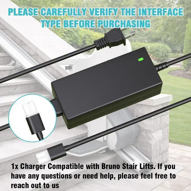 Alt view image 4 of 5 - for 2402 Stair Lift Charger Compatible with Bruno Stair SRE-1540, SRE-1550, SRE-2000, SRE-2010 Elite, CRE-2110 Curved, CRE-2100, SRE-2750,OER-2402, BCR-24018 Power Supply Cord