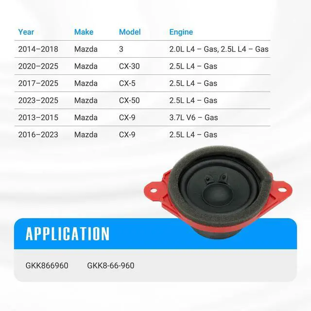 Alt view image 5 of 5 - NOVAPARTS Speaker for 2013-2025 Mazda 3 CX-30 CX-5 CX-50 CX-9 Instrument Panel Speaker GKK866960 GKK8-66-960