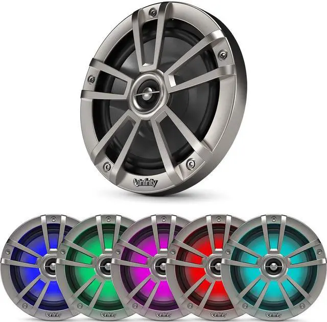 Alt view image 2 of 4 - Infinity 6.5" LED Marine Speakers (Qty 2) 1 Pair of OEM Replacement Speakers w/ Enrock 50ft Wire (RGB+Titanium ) 6MBLT