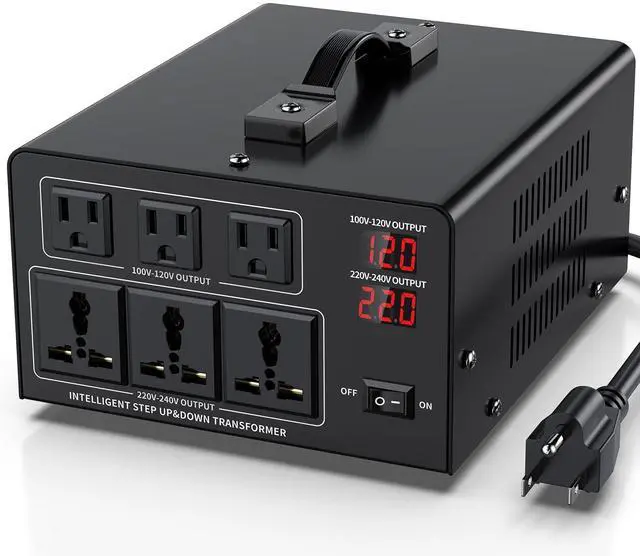Main image of 3000W Voltage Converter Transformer Step Up 110V/120V to220V/240V or Step Down 220V to 110V AC Power Converte, Circuit Breaker Protection, 3 US sockets, 3 Universal sockets, LCD Display