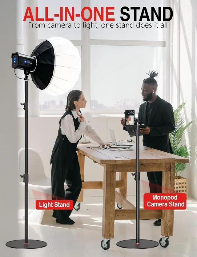 Alt view image 2 of 5 - EMART Round Base Light Stand, 79" Heavy Duty Monopod for Camera, Lights, Webcam, Live Streaming, Vlogging, Payload 22LBS(2 Pack)