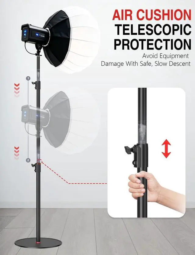 Alt view image 3 of 5 - EMART Round Base Light Stand, 79" Heavy Duty Monopod for Camera, Lights, Webcam, Live Streaming, Vlogging, Payload 22LBS(2 Pack)