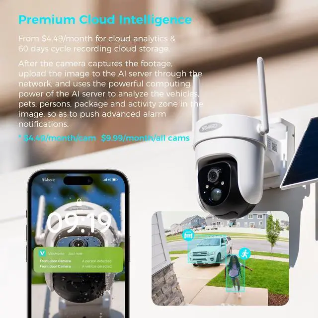 Alt view image 5 of 5 - Vicohome 2CQ4G 2K AI Solar Security Camera Wireless Outdoor, Battery Powered Cam, Color Night Vision, Two Way Audio, Motion Detection, Easy to Setup, Audible Flashlight Siren, 180 Days Exchange
