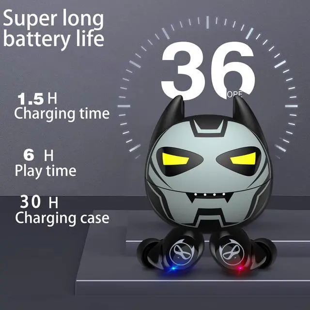 Alt view image 2 of 5 - AMAFACE Gray Wireless Bluetooth 5.0 Earbuds, B88-1, IPX5 Waterproof, 36H Playtime, Built-in Mic, LED Display, USB-C, for Kids, Boys, Adults, Gaming