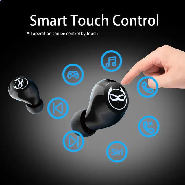 Alt view image 3 of 5 - AMAFACE Gray Wireless Bluetooth 5.0 Earbuds, B88-1, IPX5 Waterproof, 36H Playtime, Built-in Mic, LED Display, USB-C, for Kids, Boys, Adults, Gaming