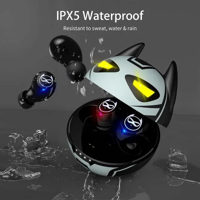Alt view image 4 of 5 - AMAFACE Gray Wireless Bluetooth 5.0 Earbuds, B88-1, IPX5 Waterproof, 36H Playtime, Built-in Mic, LED Display, USB-C, for Kids, Boys, Adults, Gaming
