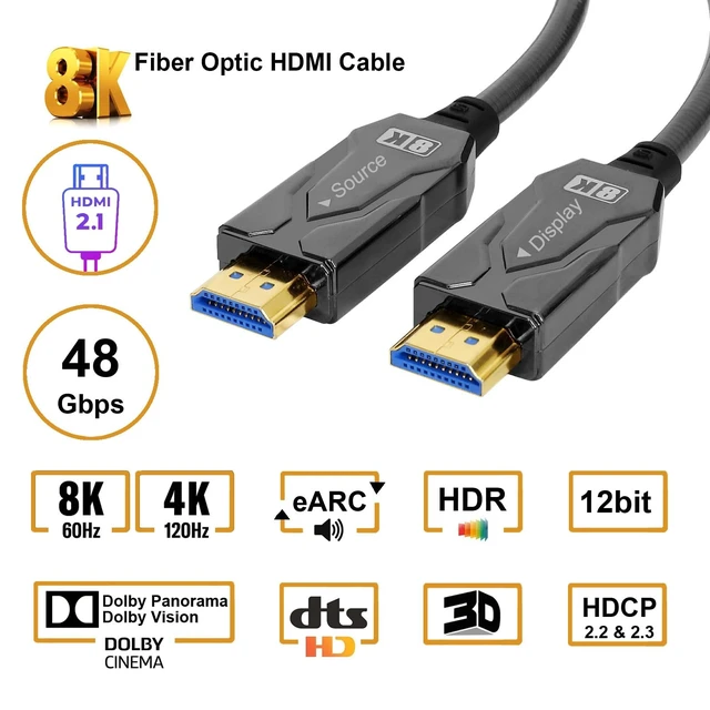 Alt view image 5 of 5 - DTECH 8K HDMI Fiber Optic Cable 2.1 4K 120Hz 8K60Hz 48Gbps High Speed HDR eARC HDCP 2.2 Outdoor Armored Long HDMI Cord 32 ft Waterproof IP68 for Monitor Laptop Gaming TV Xbox PS4/PS5, Unidirectional