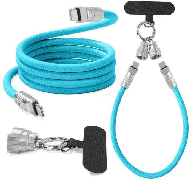 Main image of Anqueen Lin USB C to USB C Cable,Phone Lanyard, Blue 1ft and 4ft 2-Pack 60W, Dual-Purpose for Fast Charging Apple iPhone 16/15 Series, MacBook, Samsung Galaxy and More, Phone Strap for All Phone