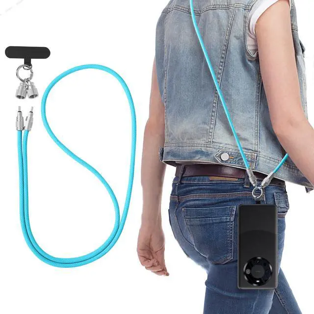 Alt view image 2 of 3 - Anqueen Lin USB C to USB C Cable,Phone Lanyard, Blue 1ft and 4ft 2-Pack 60W, Dual-Purpose for Fast Charging Apple iPhone 16/15 Series, MacBook, Samsung Galaxy and More, Phone Strap for All Phone