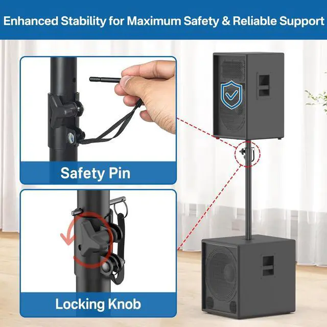 Alt view image 5 of 5 - Rimous Heavy-Duty Speaker Pole for Subwoofer with Height Adjustable Subwoofer Pole Mounts Fits M20 Threaded Mount and 35mm Mount Speaker Extender with M20 to 35mm Adapter Load Capacity 121LBS, 2 Pack