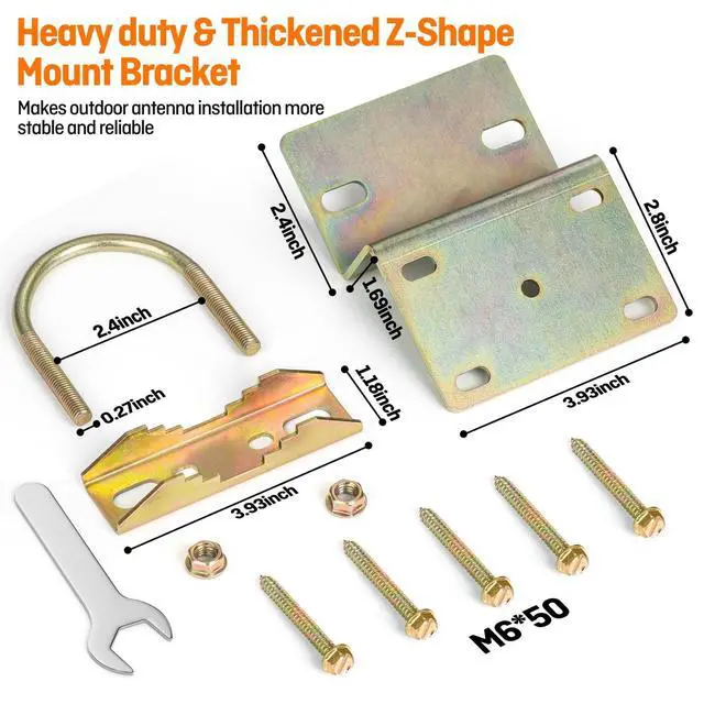 Alt view image 2 of 5 - 10 Sets Antenna Pole Mount Z Bracket Heavy-Duty M8 U Bolt Windproof Antenna Mast Clamp Galvanized Steel + 50 Screws for Home Outside TV Antenna Pole Holder