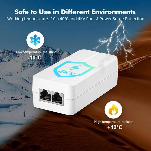 Alt view image 4 of 5 - 2.5 Gigabit PoE Injector 30W, Supports IEEE 802.3af/at, YuLinca White Compact Power Over Ethernet Adapter, Plug and Play, Fanless Wall Mount Design with LED Indicator