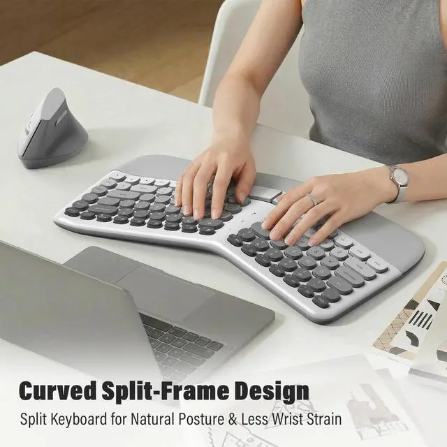 Alt view image 3 of 5 - MOFII Wireless Ergonomic Keyboard and Mouse Combo, Split Curved Keyboard with Wrist Rest, Vertical Mouse, 2.4G, for PC Laptop Desktop Mac- Gray Gradient Colorful