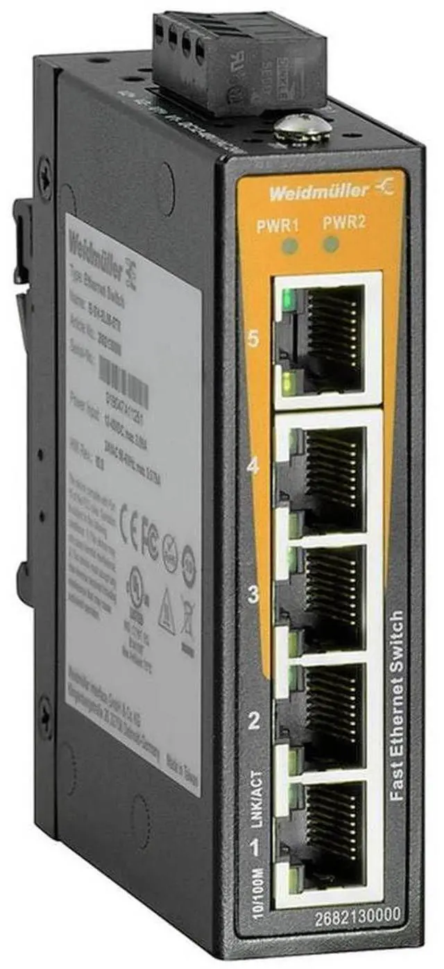 Main image of WEIDMULLER, 2682130000, Network Switch, unmanaged, Fast Ethernet, Number of Ports: 5X RJ45, IP30, -40 C...75 C