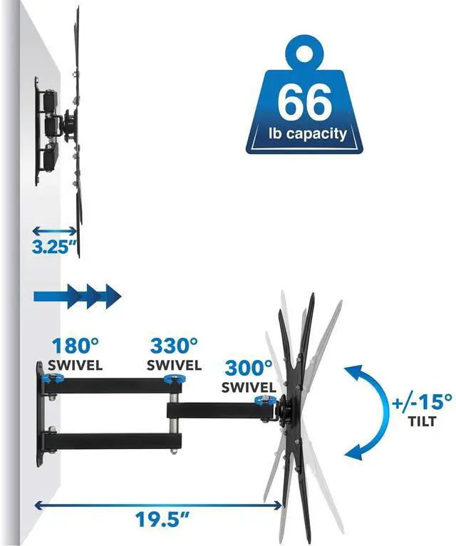 Alt view image 5 of 5 - Mount-It! Full Motion TV Wall Mount with Articulating Arm ^^ Tilt, Swivel, and Rotation Motion Mount ^^ Flat Screen Bracket for 23-55 ^^ VESA Compatible up to 400x400 ^^ 66 lbs Capacity