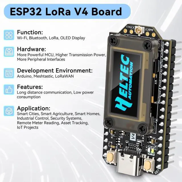 Alt view image 2 of 5 - Meshnology Pre-Soldered ESP32 LoRa V4 Dev Board +L76 GNSS Module +3000mAh Battery, ESP32-S3 SX1262 LoRa WiFi Bluetooth 2MB PSRAM 16MB Flash 915MHz Antenna Display Support GPS Solar A rduino Meshtastic