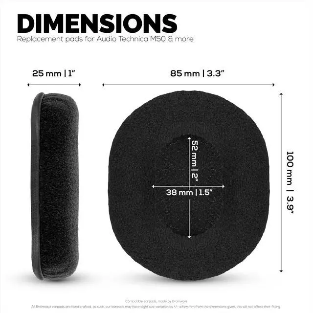 Alt view image 5 of 5 - Replacement Velour Earpads for Audio Technica ATH-M50X, M50xBT, M50RD, M40X, M30X, M20X, SX1 & MSR7 Headsets. Soft Velour & Memory Foam for Extra Comfort & Durability By Brainwavz (Black)