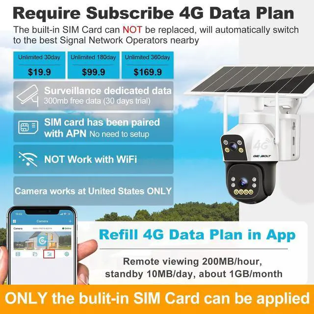 Alt view image 2 of 5 - GENBOLT 4G AOV Cellular Solar Security Camera Outdoor Wireless, 7/24 Recording 3MP+3MP No WiFi IP Surveillance Camera with Sim Card, 8W 15600mAh Battery Operated LTE Camera CCTV