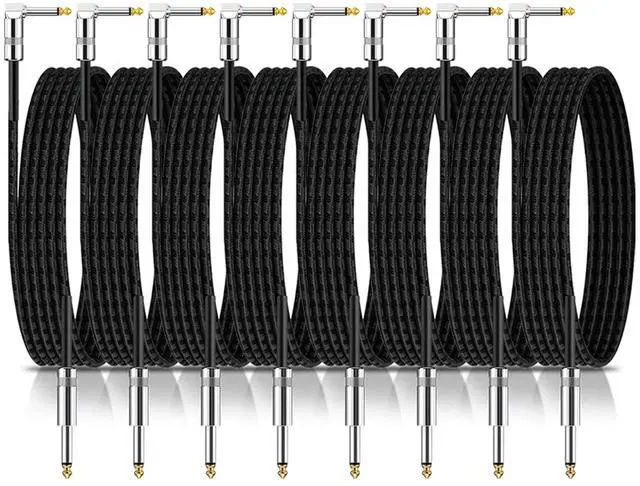 Main image of Rigibright 8 Pack 10FT Instrument Cable - Guitar, Bass, Keyboard, Microphone & Mixer Amp Cord (8,Black, 10 Feet)