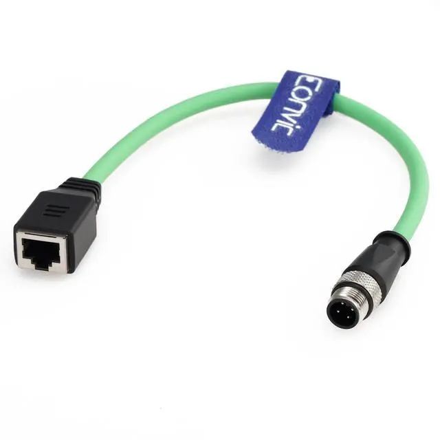 Main image of Eonvic Industrial Ethernet M12 4 Pin Male D-Code to RJ45 Female High Flex Cat6 Shielded Extension Cable, 4pin Male M12 to RJ45 Female 30CM