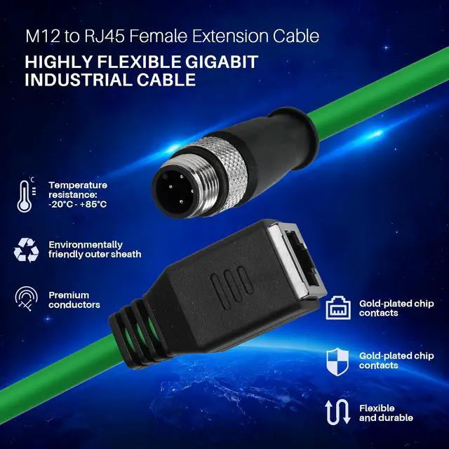 Alt view image 4 of 5 - Eonvic Industrial Ethernet M12 4 Pin Male D-Code to RJ45 Female High Flex Cat6 Shielded Extension Cable, 4pin Male M12 to RJ45 Female 30CM