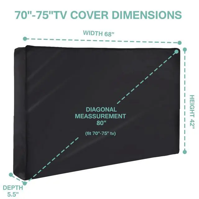 Alt view image 2 of 5 - Outdoor TV Cover 75 inch Weatherproof, Heavy Duty Waterproof Screen Protector with Bottom for Outside Flat Screen 70 to 75 inch TV, Black
