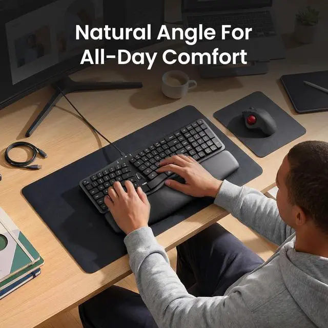 Alt view image 2 of 5 - Nulea Ergonomic Split Keyboard, Wired Natural Typing Keyboard with Integrated Palm Rest for Wrist Pain Relief, 2-in-1 Type C&Type A Plug for Mac,Windows,Office & Home,Black