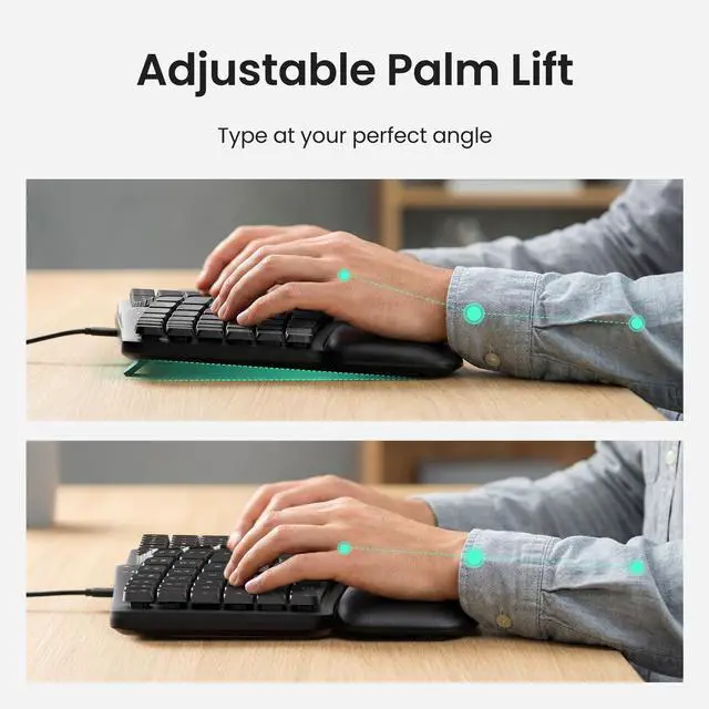 Alt view image 5 of 5 - Nulea Ergonomic Split Keyboard, Wired Natural Typing Keyboard with Integrated Palm Rest for Wrist Pain Relief, 2-in-1 Type C&Type A Plug for Mac,Windows,Office & Home,Black