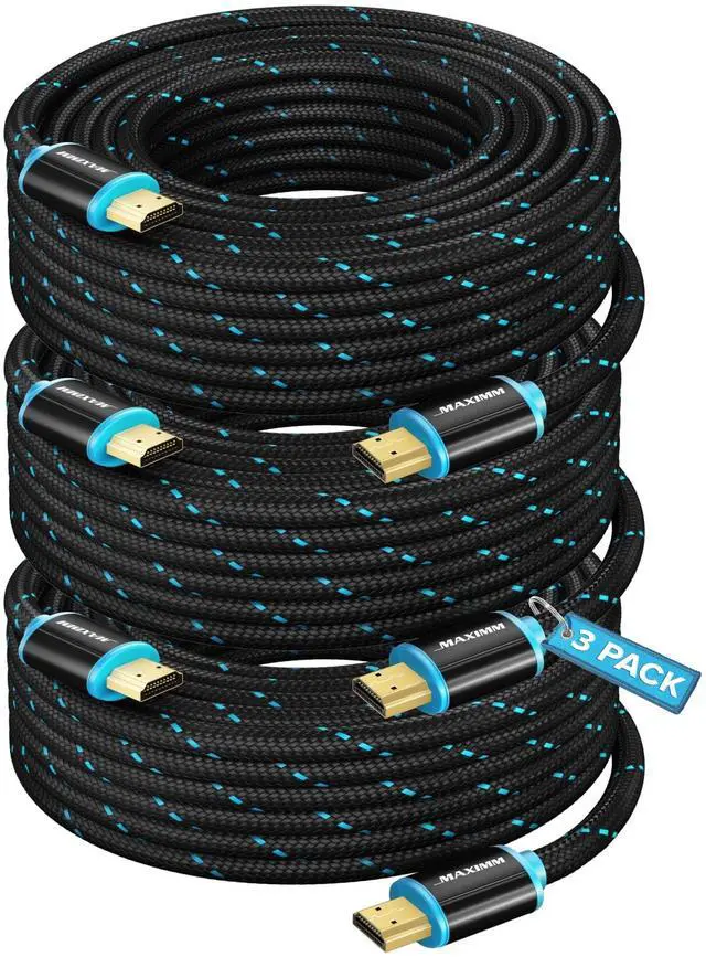 Main image of Maximm Hdmi Cable 4K 30 Ft, 3 Pack, Braided, 18Gbps, Hdmi 2.0, Gold-Plated