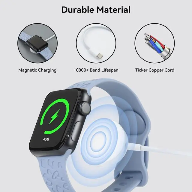 Alt view image 2 of 5 - aceyoon 3ft USBC Watch Charger with USB Adapter for iWatch Portable 1M Fast Charging Cord Compatible for Apple Watch Series1-9 / SE1-2 / Ultra Type-C Wireless Magnetic Charging