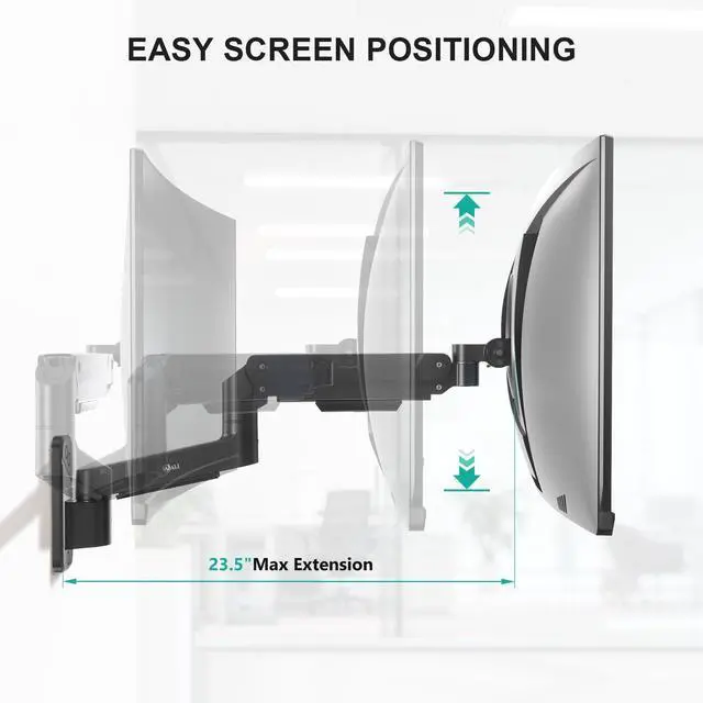 Alt view image 5 of 5 - WALI Monitor Wall Mount for 13-49 Inch Ultrawide Screens, Heavy Duty Single Monitor Mount Holds up to 44 lbs, Adjustable Wall Mount Monitor Arm, 75/100mm VESA Mount (GSWM001-P), Black