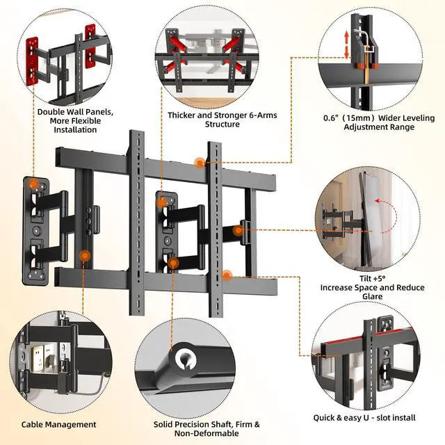 Alt view image 4 of 5 - 75 77 85 inch Corner TV Wall MountFull Motion TV Wall Mount Bracket for 37-100" TVsHeavy Duty up to176 lbs,Tool-Free Tilt, Swivel, Extension, Leveling,MAX VESA 850x600