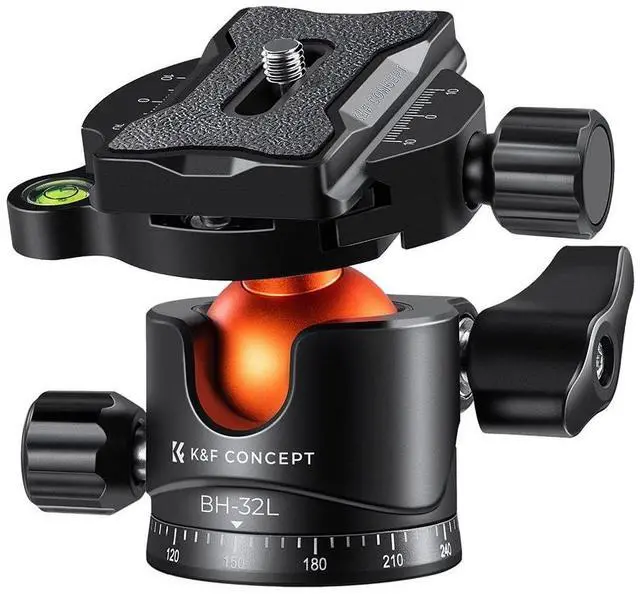 Main image of K&F CONCEPT 32mm Metal Tripod Ball Head 360 Degree Rotating Panoramic with 1/4 inch Quick Release Plate Bubble Level for Monopod Camera Camcorder Load Capacity up to 26.4lbs/12kg