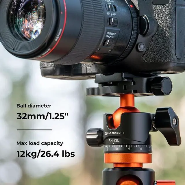 Alt view image 3 of 5 - K&F CONCEPT 32mm Metal Tripod Ball Head 360 Degree Rotating Panoramic with 1/4 inch Quick Release Plate Bubble Level for Monopod Camera Camcorder Load Capacity up to 26.4lbs/12kg