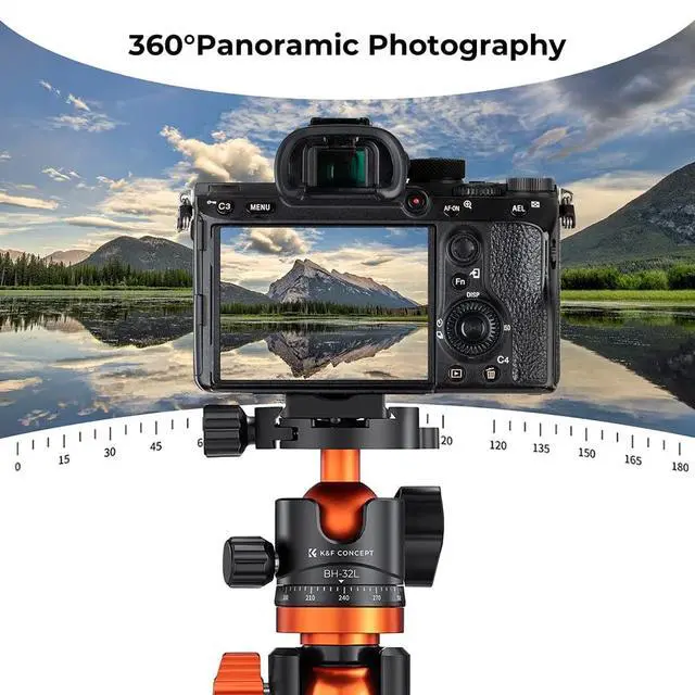 Alt view image 5 of 5 - K&F CONCEPT 32mm Metal Tripod Ball Head 360 Degree Rotating Panoramic with 1/4 inch Quick Release Plate Bubble Level for Monopod Camera Camcorder Load Capacity up to 26.4lbs/12kg