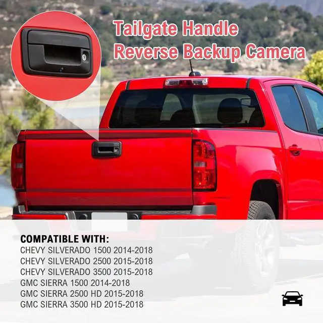 Alt view image 2 of 5 - Tailgate Handle Backup Camera Rear View Camera for Silverado Sierra 1500 2014-2018 for Sierra 2500HD 3500HD Canyon 2015-2018 RCA Input Reverse Camera, IP69K Waterproof for Trucks