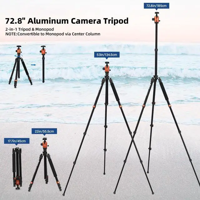 Alt view image 4 of 5 - Geekoto 73-Inch Camera Tripod - Lightweight DSLR Tripod with 360 Ball Head & Quick Release Plate, Supports Up to 33.07 lbs, Portable for Travel & Outdoor Photography