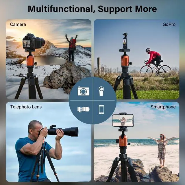 Alt view image 5 of 5 - Geekoto 73-Inch Camera Tripod - Lightweight DSLR Tripod with 360 Ball Head & Quick Release Plate, Supports Up to 33.07 lbs, Portable for Travel & Outdoor Photography