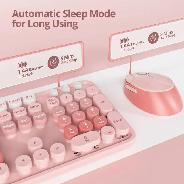 Alt view image 2 of 5 - Ussixchare Pink Gradient Keyboard and Mouse, Cute Wireless Keyboard and Mouse Combo, Full Size Typewriter Keyboard with Number Pad, Colorful Keyboard for Pc Laptop(Pink Colorful)