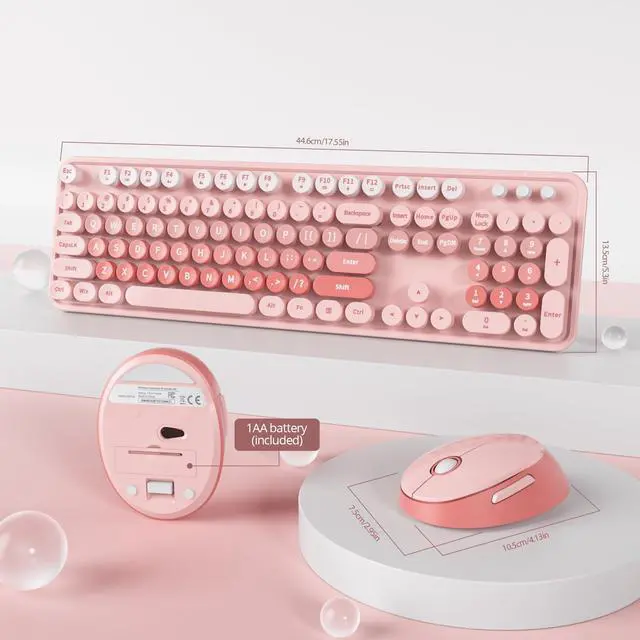 Alt view image 5 of 5 - Ussixchare Pink Gradient Keyboard and Mouse, Cute Wireless Keyboard and Mouse Combo, Full Size Typewriter Keyboard with Number Pad, Colorful Keyboard for Pc Laptop(Pink Colorful)